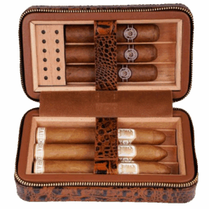 PREMIUM TAN LEATHER CROC 6 CIGAR TRAVEL HUMIDOR