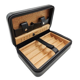 WOODEN LEATHER  TRAVEL HUMID0R SET BLACK
